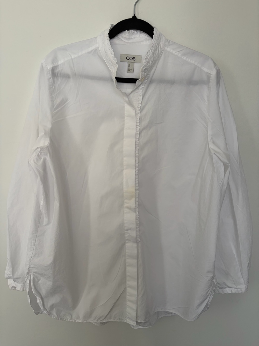 COS Cotton White Ruffle Collar Button Shirt